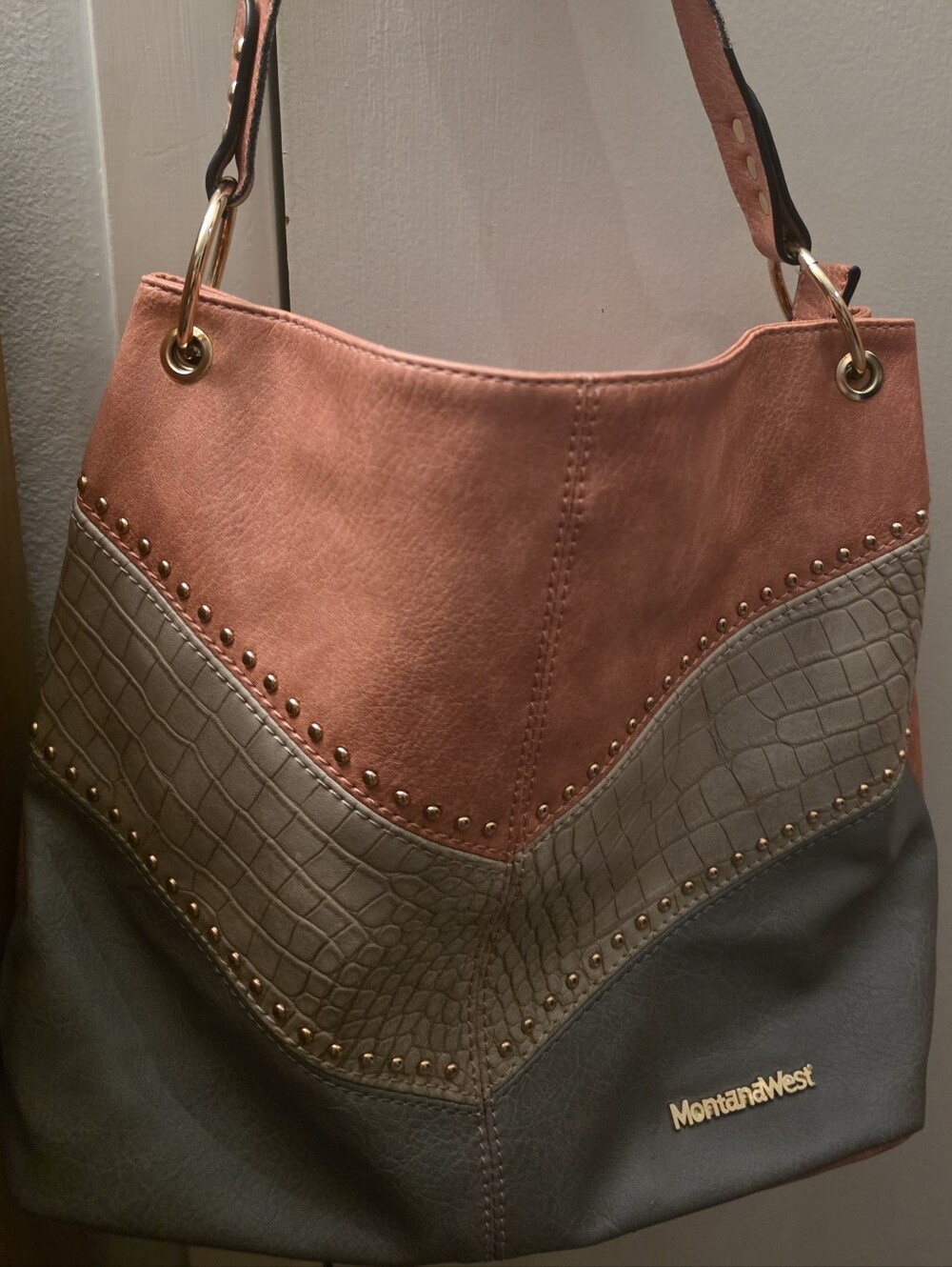 Montana West Peach, Gray and Black Studded Shoulder Bag